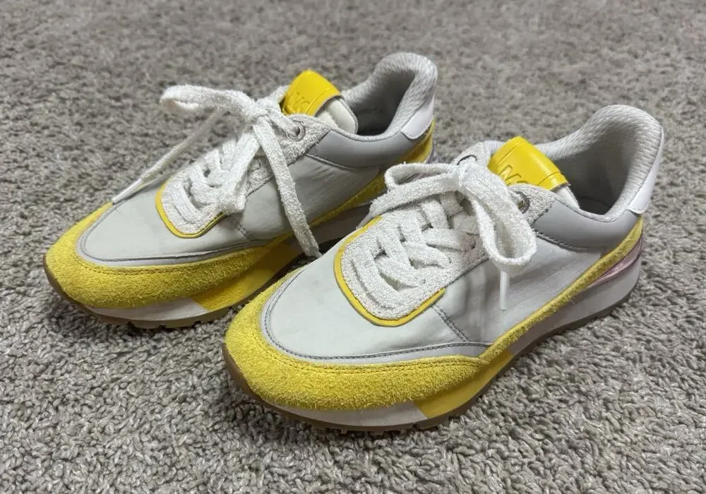 MICHAEL KORS Nova Colorblock Leather Trainer Sneaker Shoes Yellow White 6M